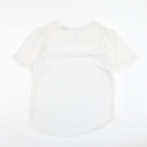 M&Co Womens White Polyester Basic T-Shirt Size 10 Round Neck