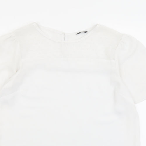 M&Co Womens White Polyester Basic T-Shirt Size 10 Round Neck
