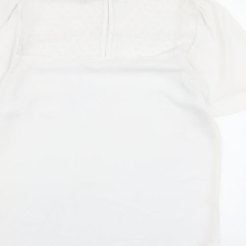 M&Co Womens White Polyester Basic T-Shirt Size 10 Round Neck