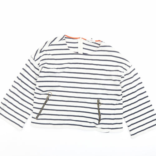 Warehouse Womens Blue Striped Cotton Basic T-Shirt Size 10 Round Neck