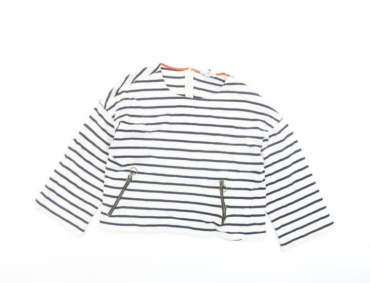 Warehouse Womens Blue Striped Cotton Basic T-Shirt Size 10 Round Neck