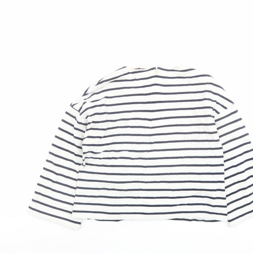 Warehouse Womens Blue Striped Cotton Basic T-Shirt Size 10 Round Neck