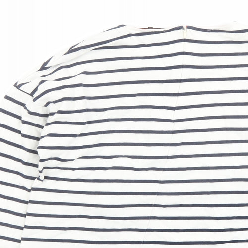Warehouse Womens Blue Striped Cotton Basic T-Shirt Size 10 Round Neck