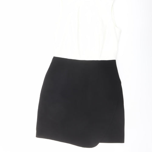 H&M Womens Black Colourblock Polyester A-Line Size 10 Round Neck Zip