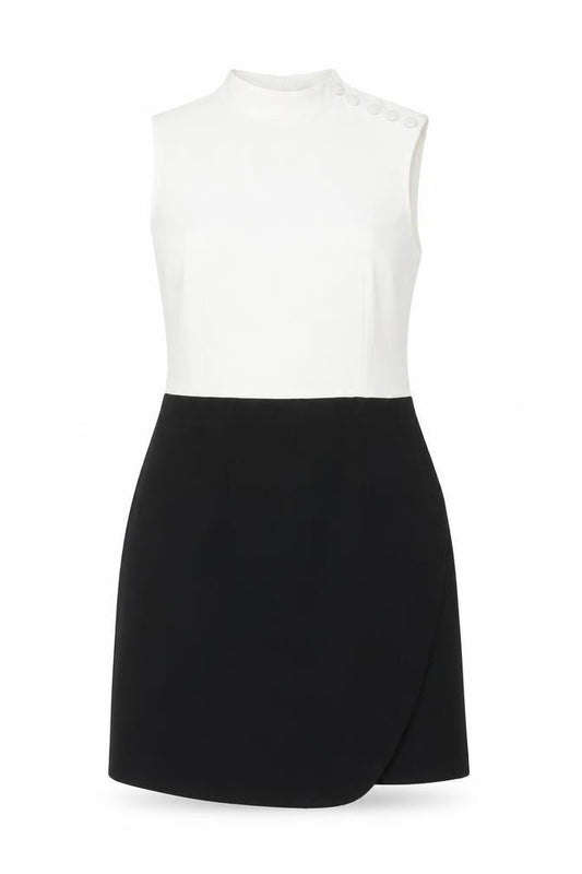 Front view of H&M women’s black colourblock polyester a-line, size UK 10, round neck zip