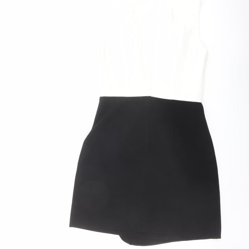 H&M Womens Black Colourblock Polyester A-Line Size 10 Round Neck Zip