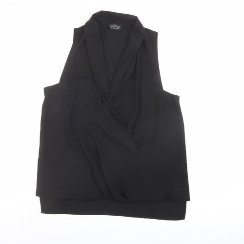 Topshop Womens Black Polyester Basic Blouse Size 10 V-Neck - Wrap Front Detail