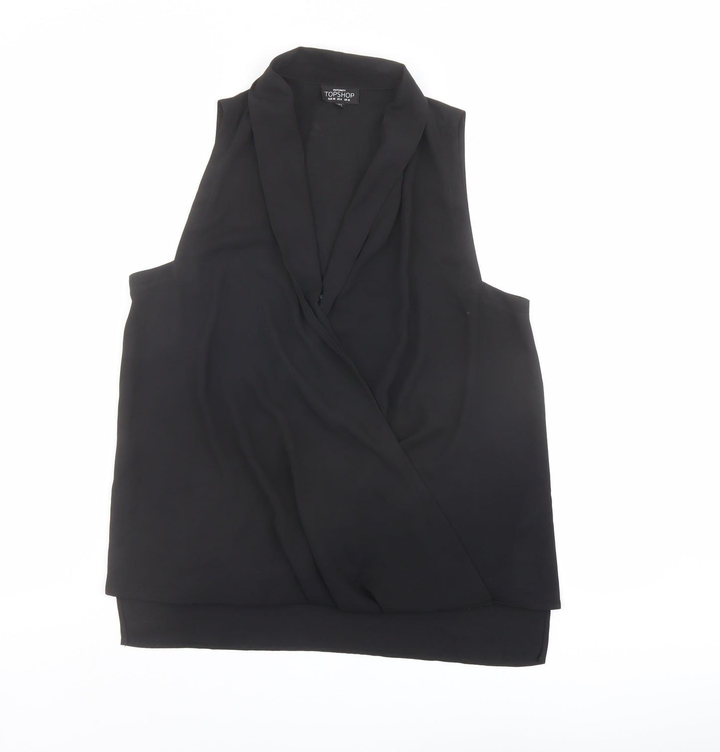 Topshop Womens Black Polyester Basic Blouse Size 10 V-Neck - Wrap Front Detail