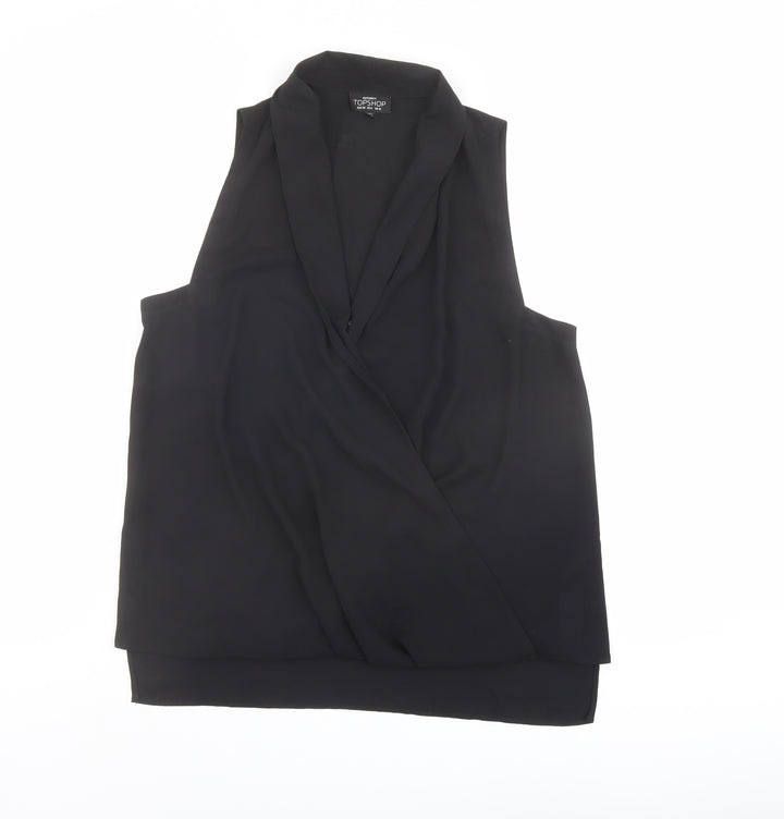 Topshop Womens Black Polyester Basic Blouse Size 10 V-Neck - Wrap Front Detail