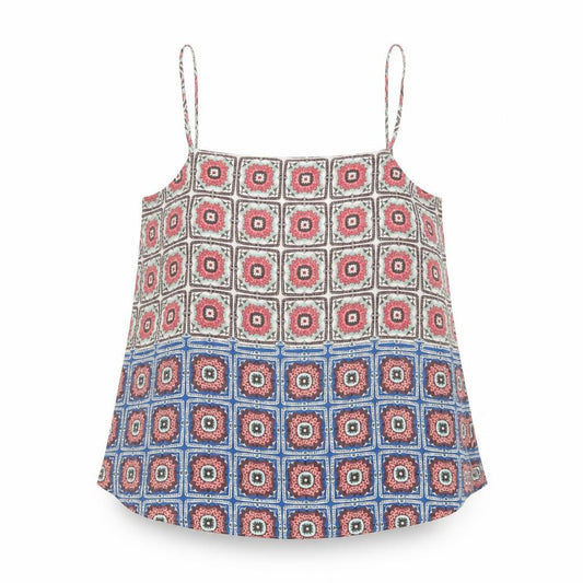 Front view of Topshop women’s multicoloured geometric polyester camisole tank, size UK 10, square neck