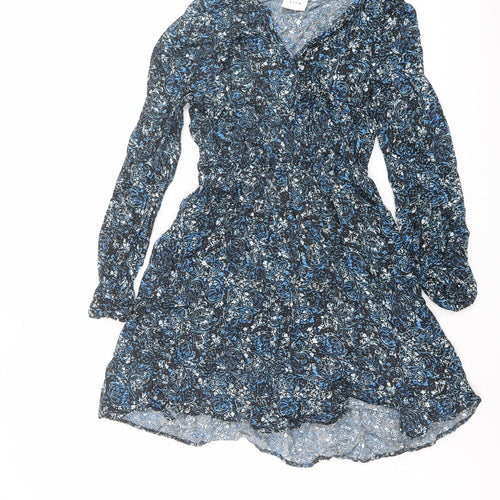 VILA Womens Blue Paisley Viscose Fit & Flare Size 8 V-Neck Pullover