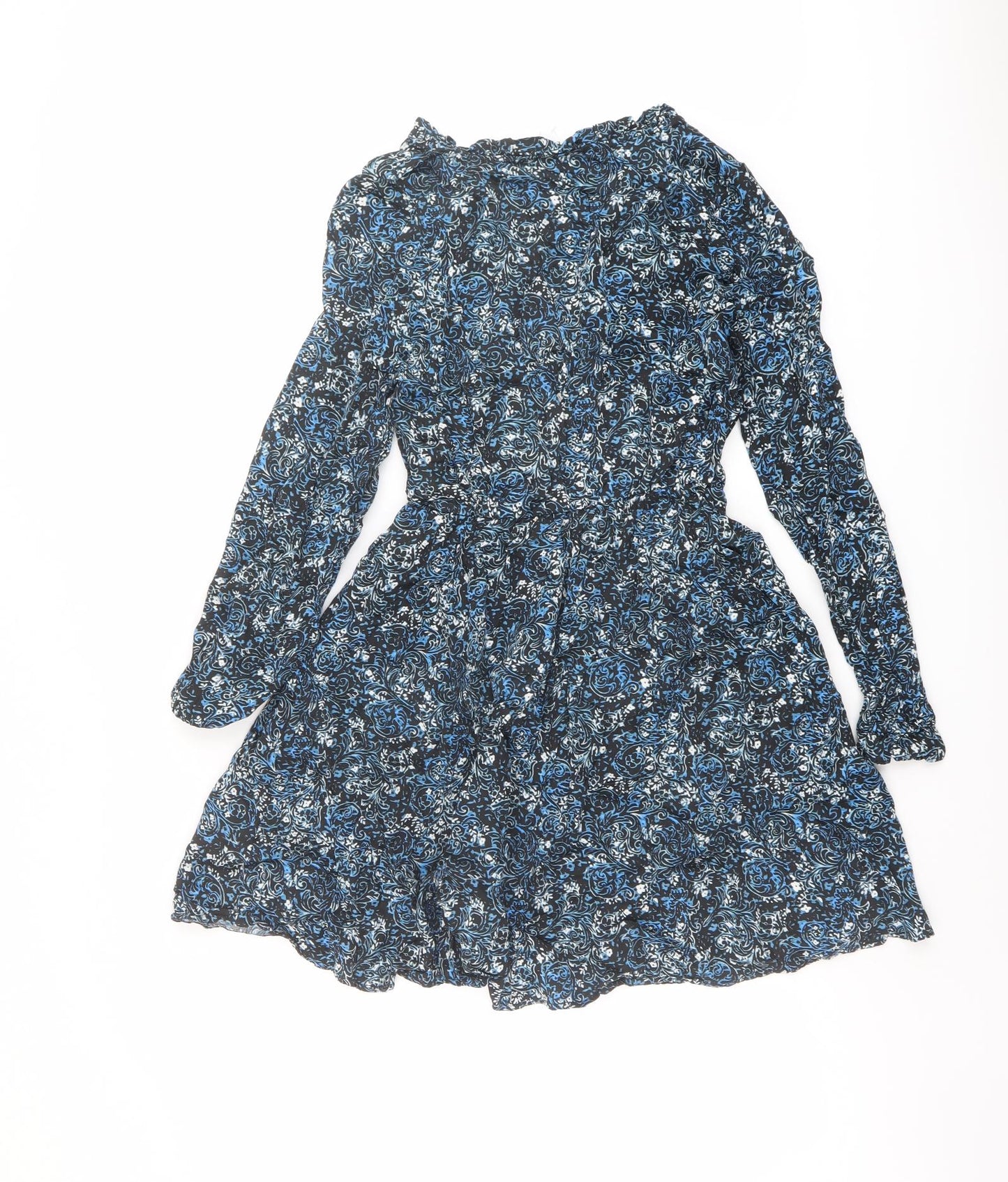 VILA Womens Blue Paisley Viscose Fit & Flare Size 8 V-Neck Pullover