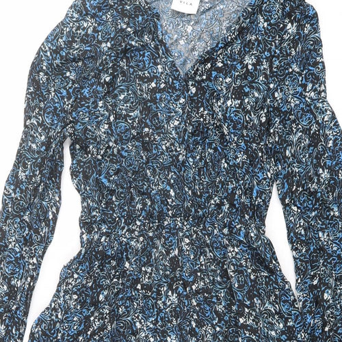 VILA Womens Blue Paisley Viscose Fit & Flare Size 8 V-Neck Pullover
