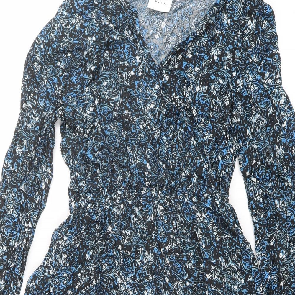 VILA Womens Blue Paisley Viscose Fit & Flare Size 8 V-Neck Pullover