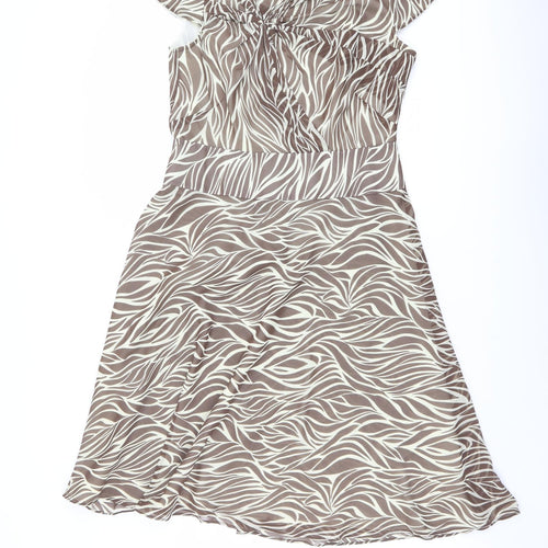 Artigiano Womens Beige Animal Print Polyester Fit & Flare Size 12 V-Neck Zip - Front Detail