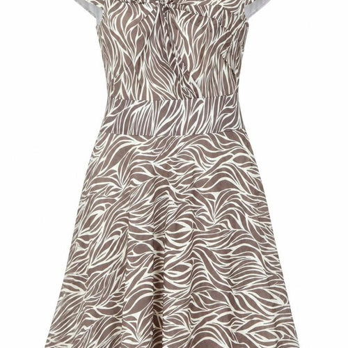 Artigiano Womens Beige Animal Print Polyester Fit & Flare Size 12 V-Neck Zip - Front Detail