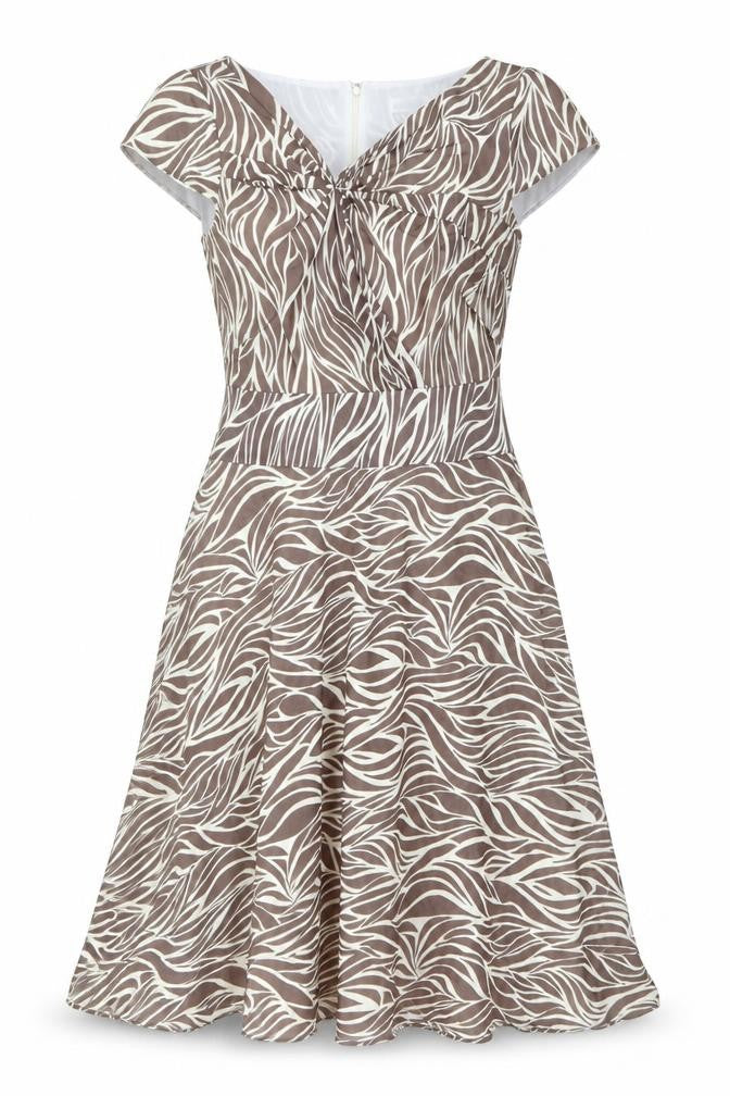 Artigiano Womens Beige Animal Print Polyester Fit & Flare Size 12 V-Neck Zip - Front Detail