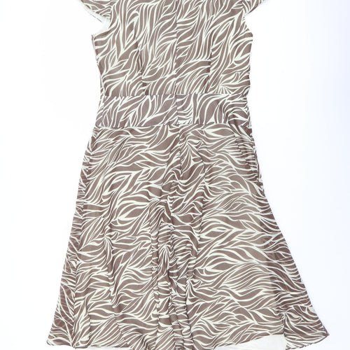 Artigiano Womens Beige Animal Print Polyester Fit & Flare Size 12 V-Neck Zip - Front Detail