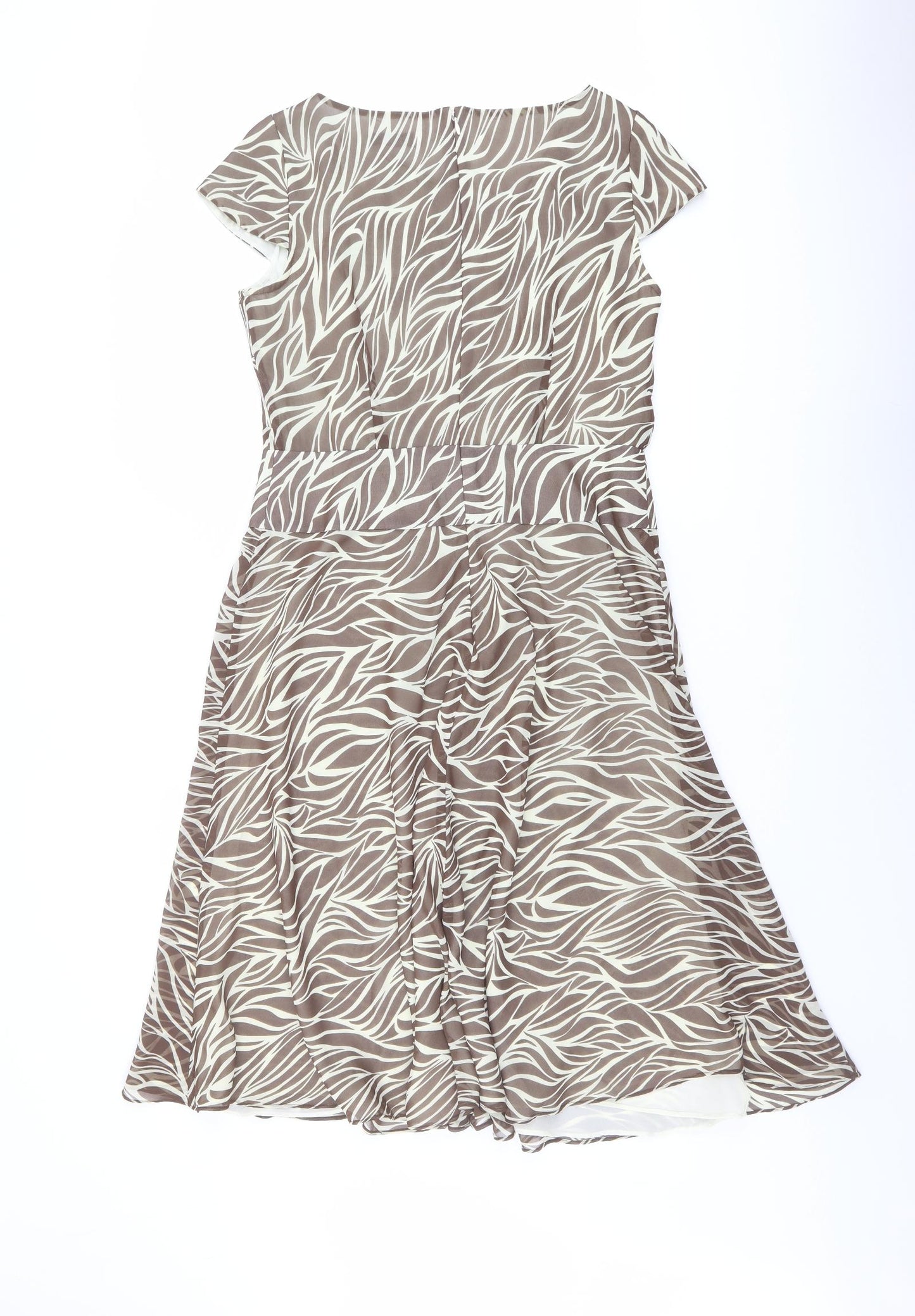Artigiano Womens Beige Animal Print Polyester Fit & Flare Size 12 V-Neck Zip - Front Detail