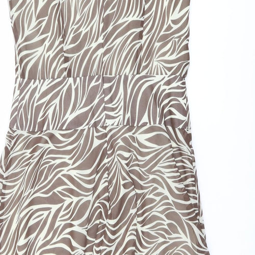 Artigiano Womens Beige Animal Print Polyester Fit & Flare Size 12 V-Neck Zip - Front Detail