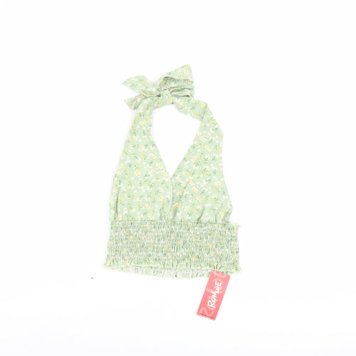 ROMWE Womens Green Floral Polyester Cropped Tank Size M Halter