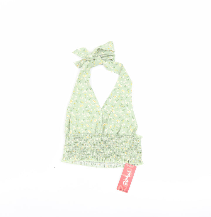 ROMWE Womens Green Floral Polyester Cropped Tank Size M Halter