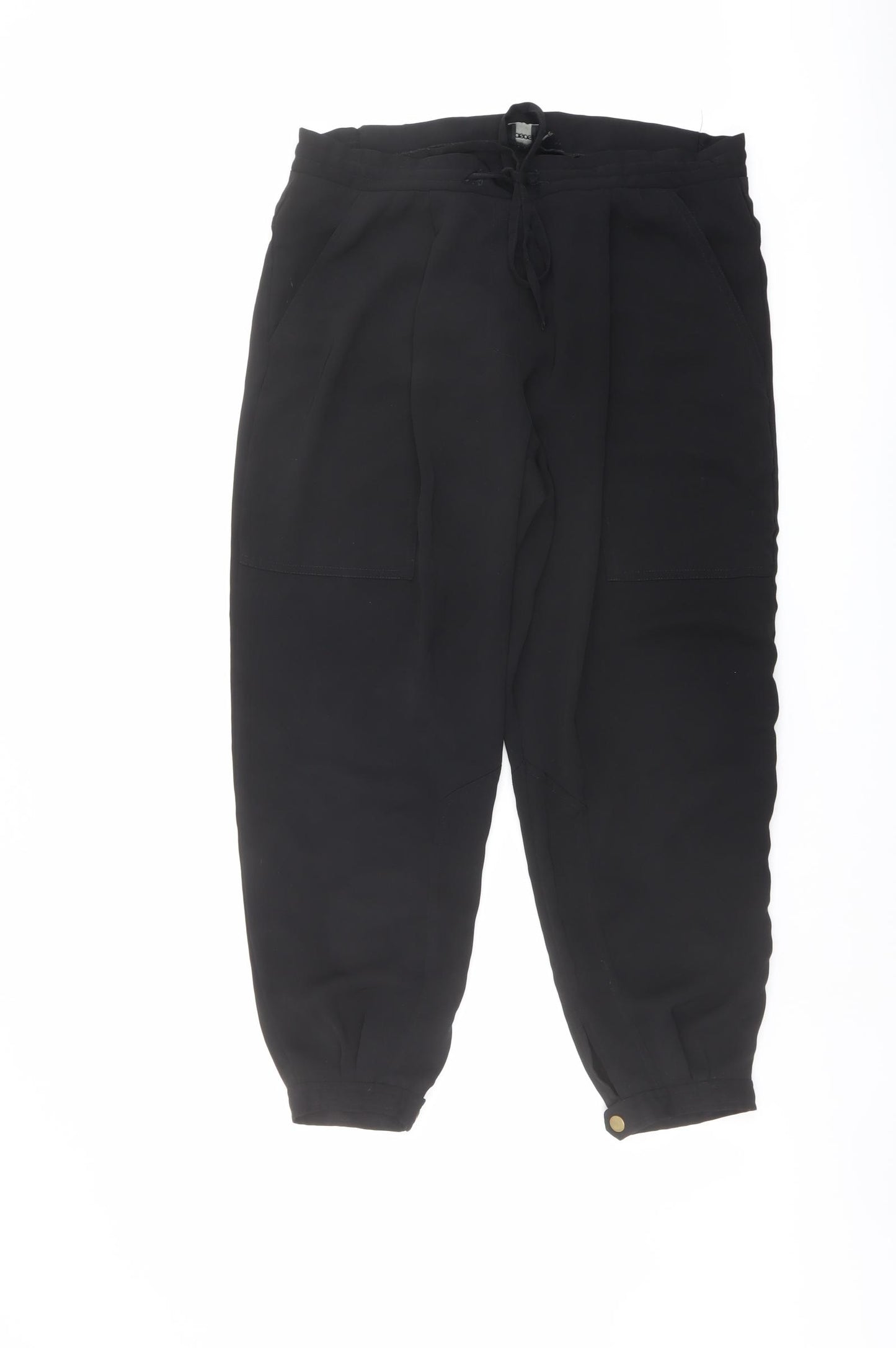 ASOS Womens Black Polyester Trousers Size 10 L25 in Regular Drawstring