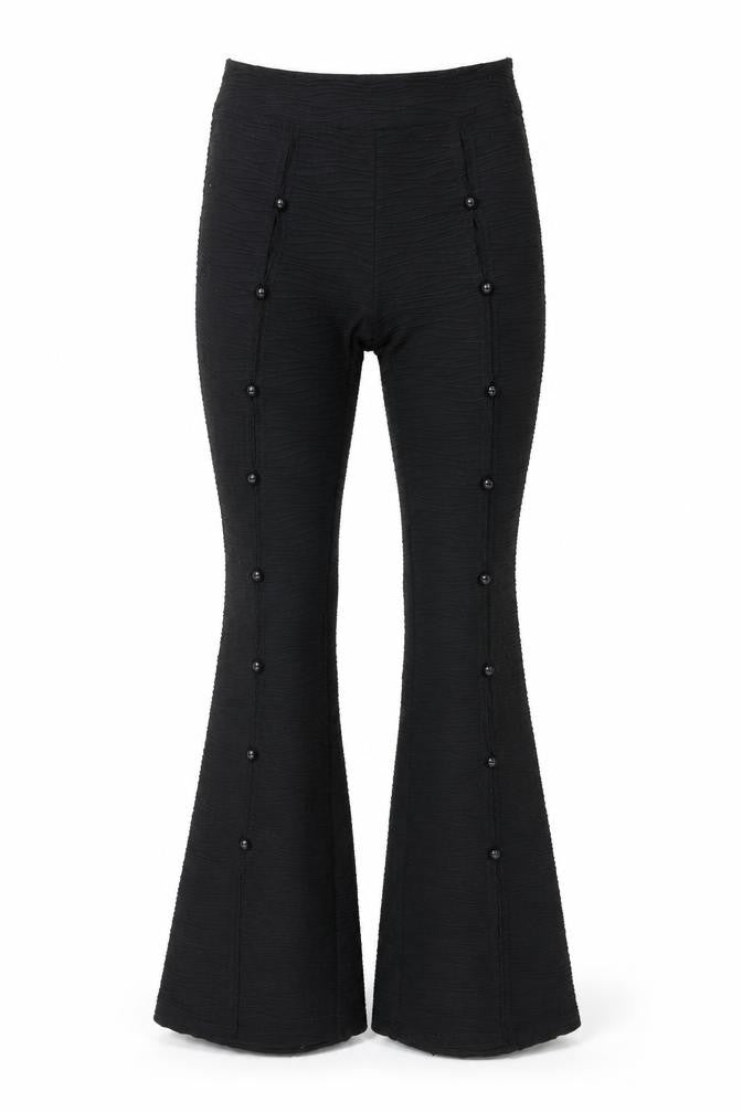 Front view of Solado women’s black polyester trousers, size S, 33-inch leg regular zip