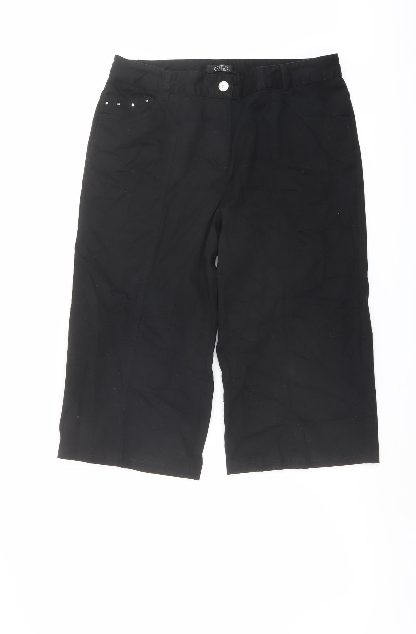 Bonmarché Womens Black Cotton Skimmer Shorts Size 12 L18 in Regular Button