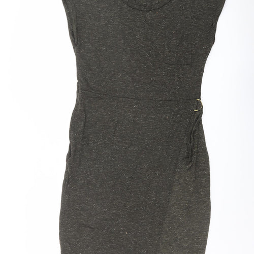 NEXT Womens Green Polyester Pencil Dress Size 12 Round Neck Pullover - Wrap Front Detail