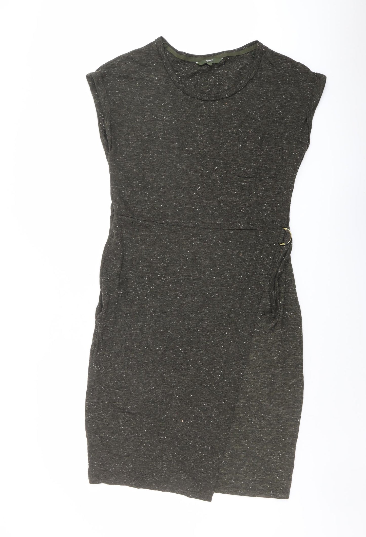 NEXT Womens Green Polyester Pencil Dress Size 12 Round Neck Pullover - Wrap Front Detail