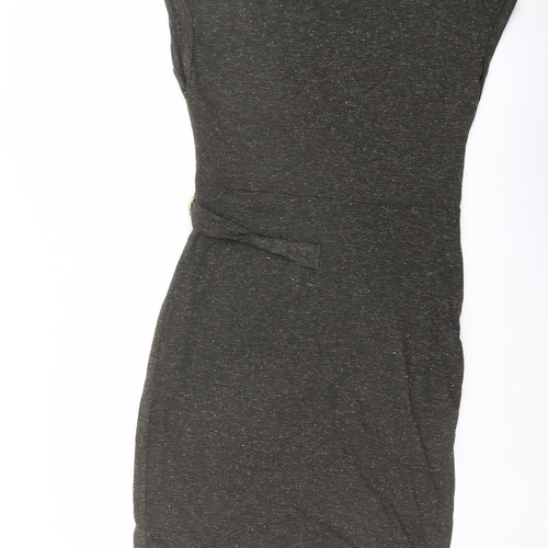 NEXT Womens Green Polyester Pencil Dress Size 12 Round Neck Pullover - Wrap Front Detail