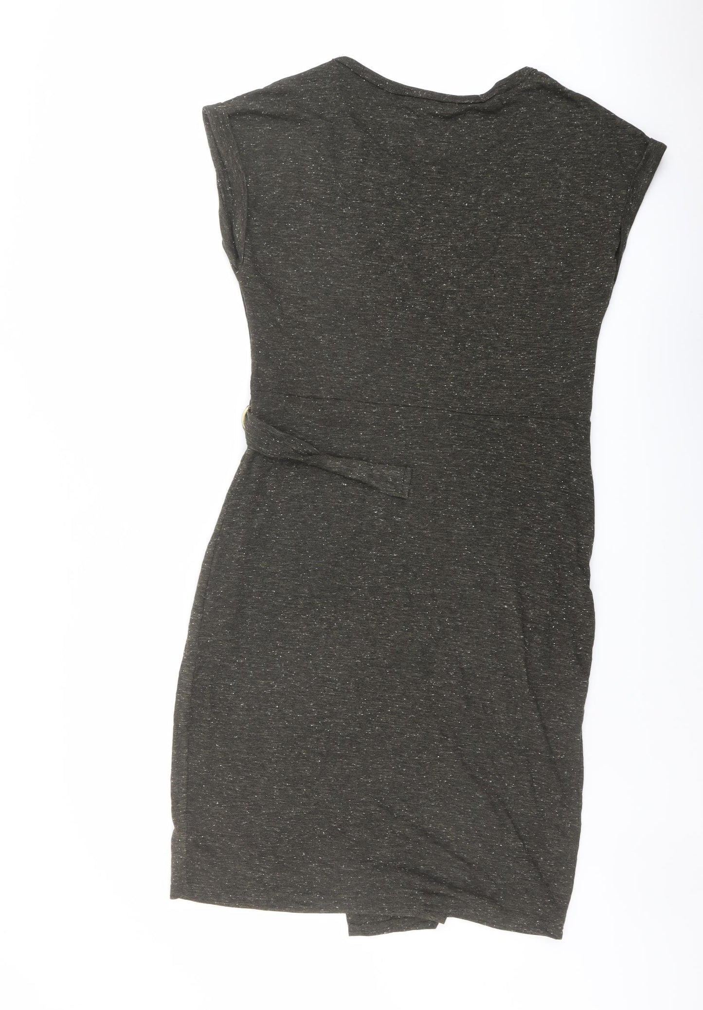 NEXT Womens Green Polyester Pencil Dress Size 12 Round Neck Pullover - Wrap Front Detail