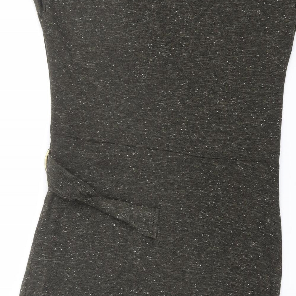 NEXT Womens Green Polyester Pencil Dress Size 12 Round Neck Pullover - Wrap Front Detail