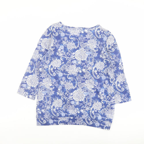Bonmarché Womens Blue Floral Polyester Basic T-Shirt Size 10 Round Neck