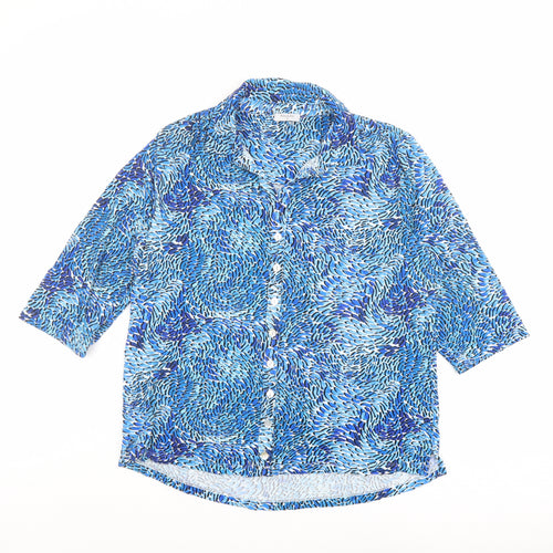 Bella di Note Womens Blue Geometric Viscose Basic Button-Up Size 14 Collared