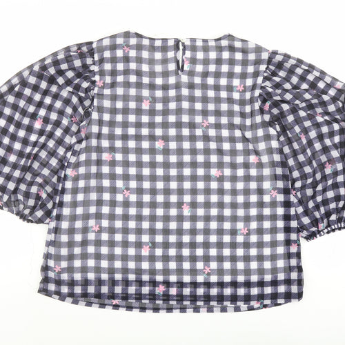 Bonmarché Womens Beige Check Polyester Basic Blouse Size 14 Round Neck - Flower Detail