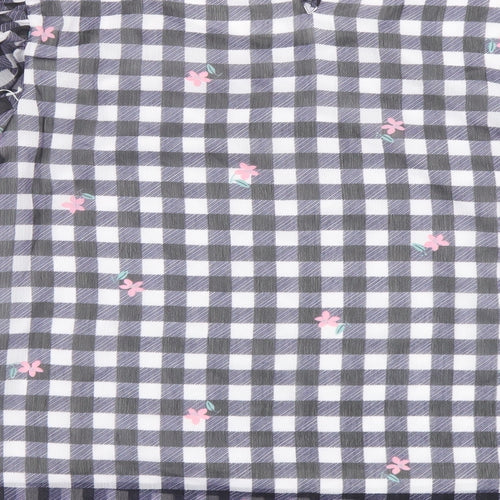 Bonmarché Womens Beige Check Polyester Basic Blouse Size 14 Round Neck - Flower Detail