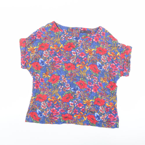Marks and Spencer Womens Multicoloured Floral Viscose Basic T-Shirt Size 10 Round Neck