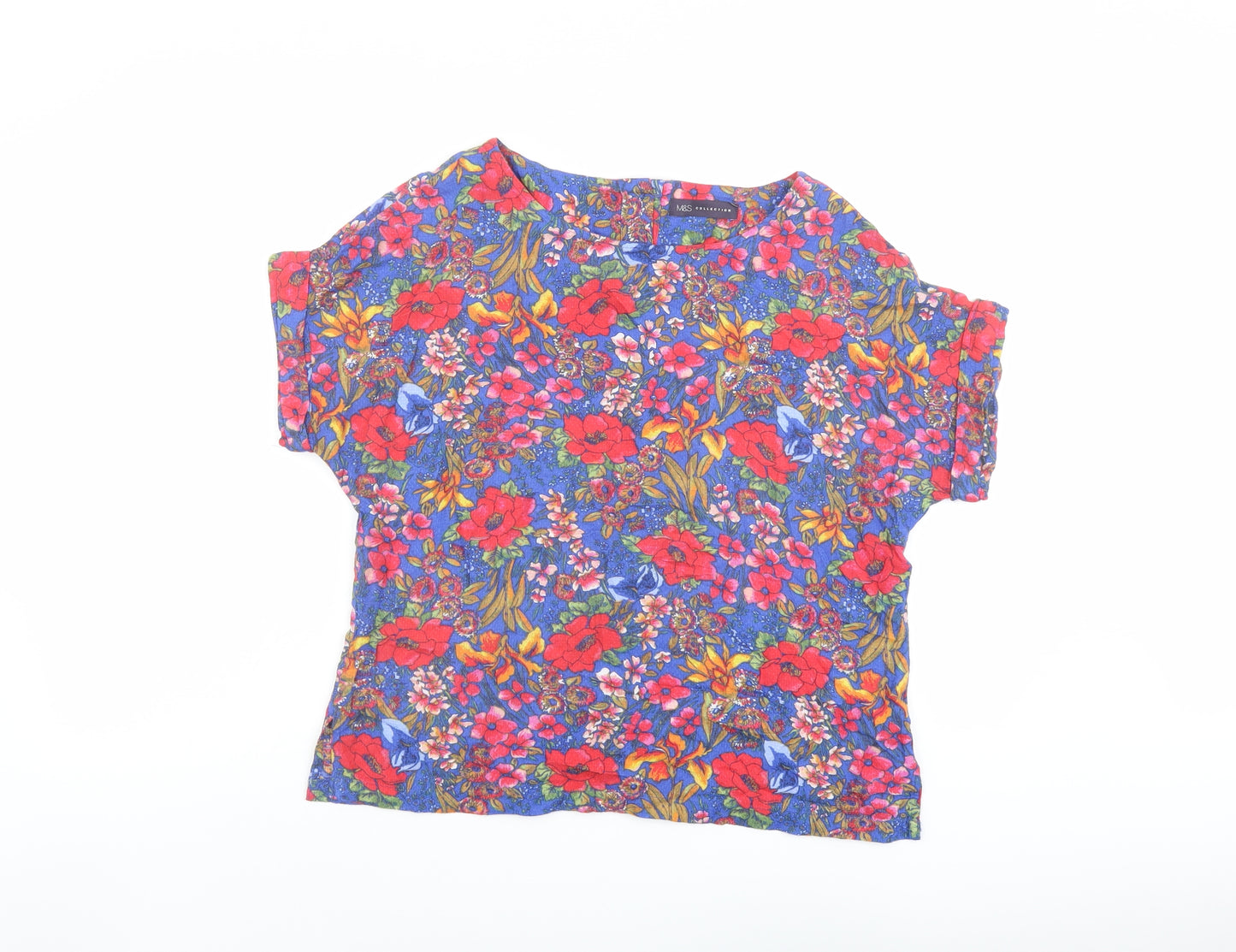 Marks and Spencer Womens Multicoloured Floral Viscose Basic T-Shirt Size 10 Round Neck