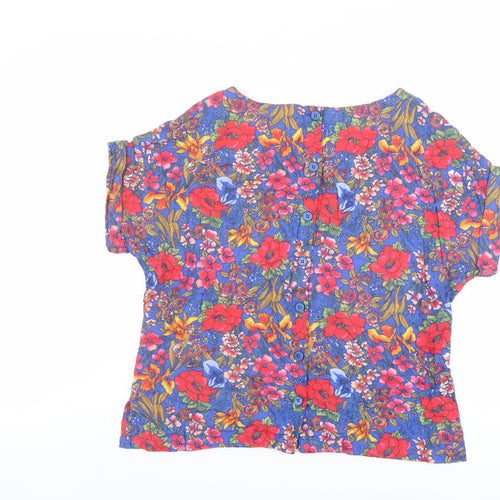 Marks and Spencer Womens Multicoloured Floral Viscose Basic T-Shirt Size 10 Round Neck