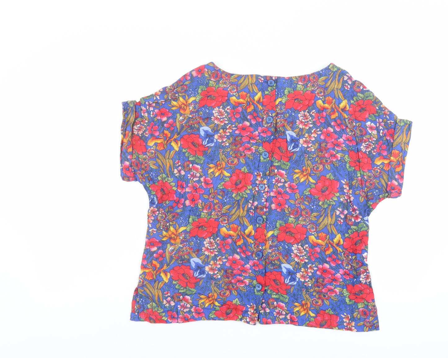 Marks and Spencer Womens Multicoloured Floral Viscose Basic T-Shirt Size 10 Round Neck
