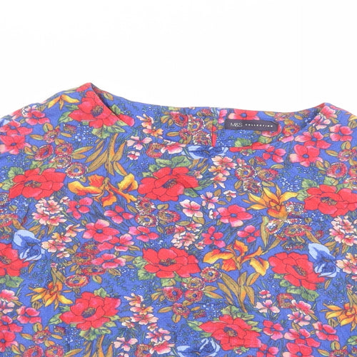 Marks and Spencer Womens Multicoloured Floral Viscose Basic T-Shirt Size 10 Round Neck