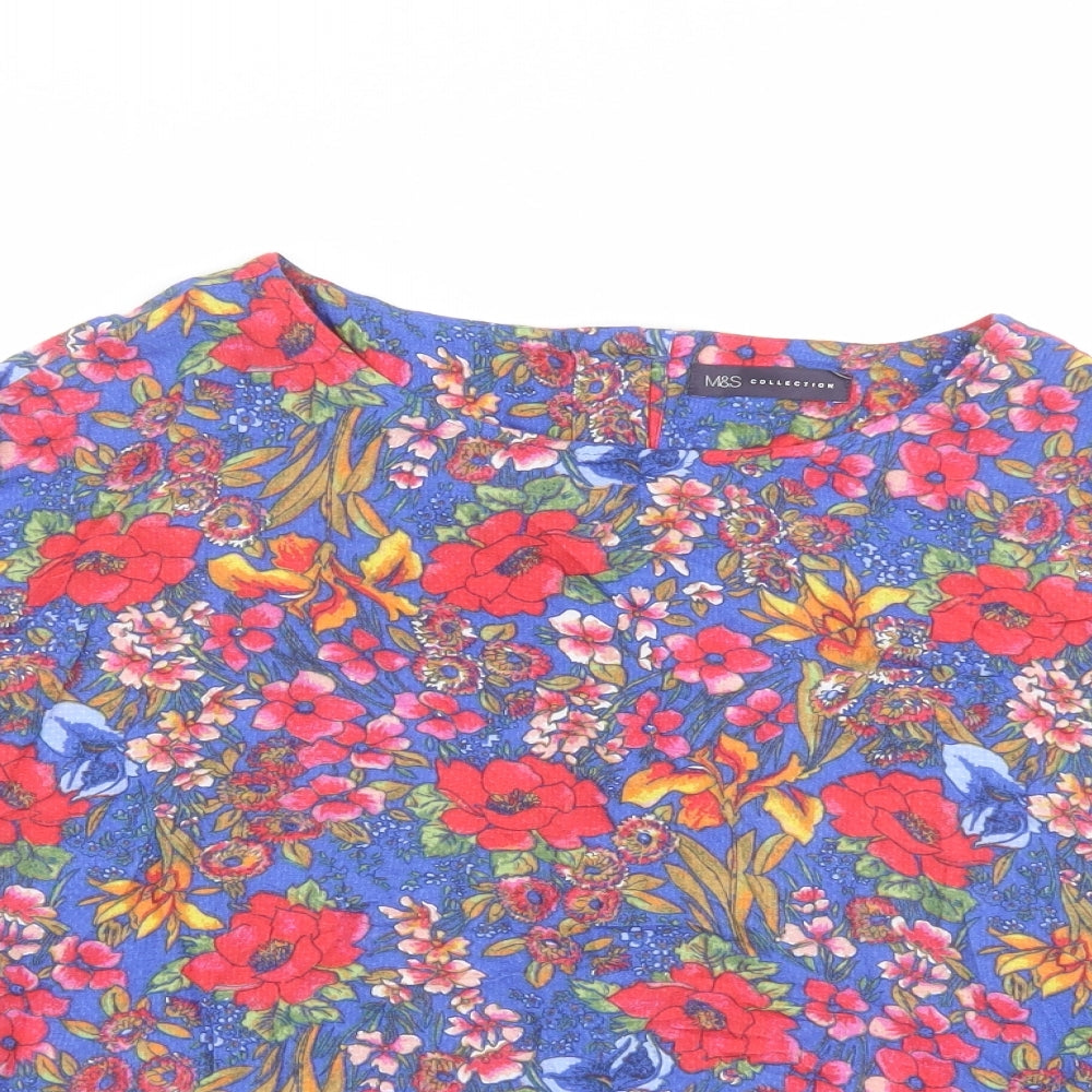 Marks and Spencer Womens Multicoloured Floral Viscose Basic T-Shirt Size 10 Round Neck