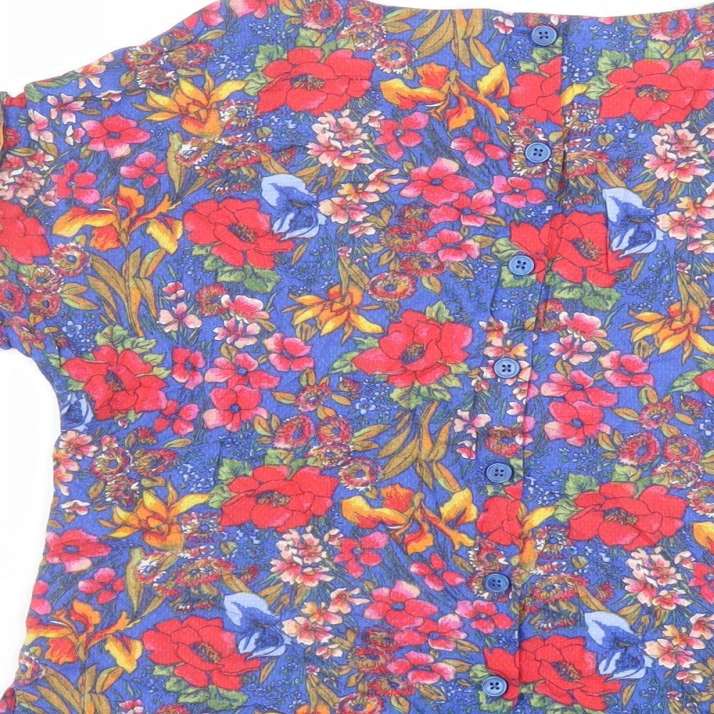 Marks and Spencer Womens Multicoloured Floral Viscose Basic T-Shirt Size 10 Round Neck