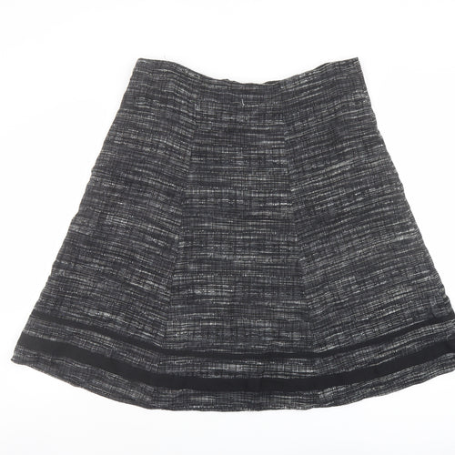 Marks and Spencer Womens Black Geometric Viscose A-Line Skirt Size 18 Zip
