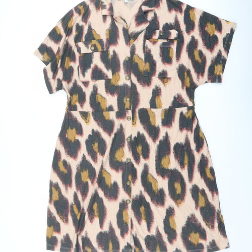 NEXT Womens Multicoloured Animal Print Viscose Shirt Dress Size 16 Collared Snap
