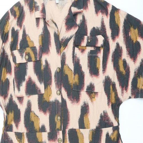NEXT Womens Multicoloured Animal Print Viscose Shirt Dress Size 16 Collared Snap