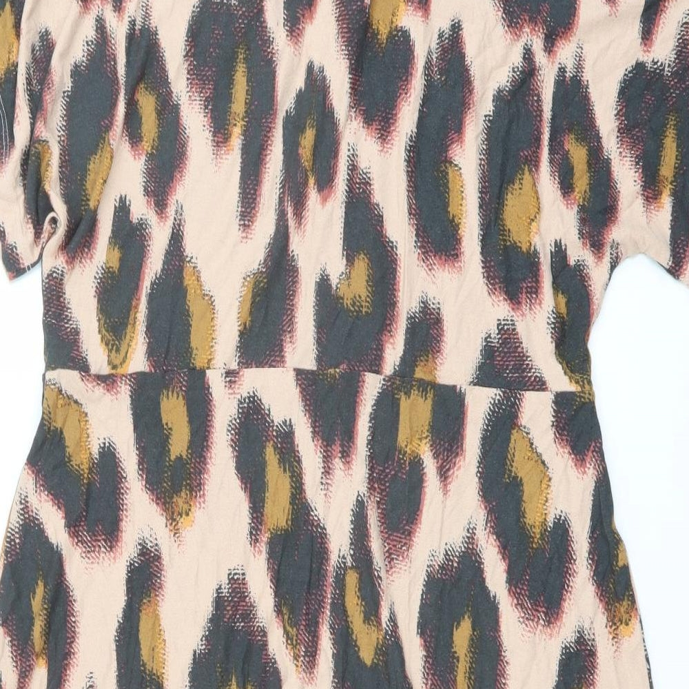 NEXT Womens Multicoloured Animal Print Viscose Shirt Dress Size 16 Collared Snap