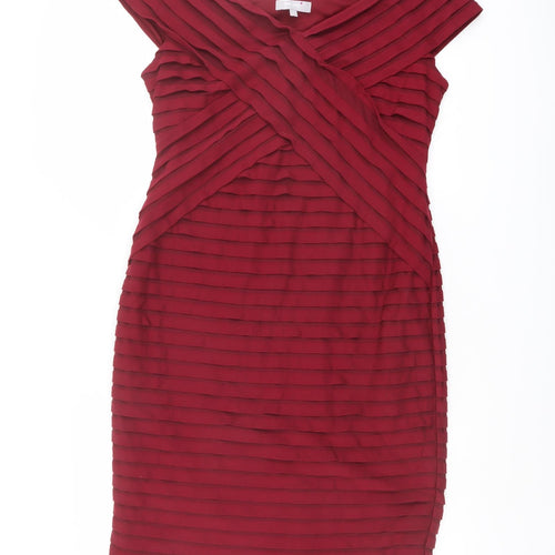 Per Una Womens Pink Polyester Pencil Dress Size 14 V-Neck Pullover - Textured